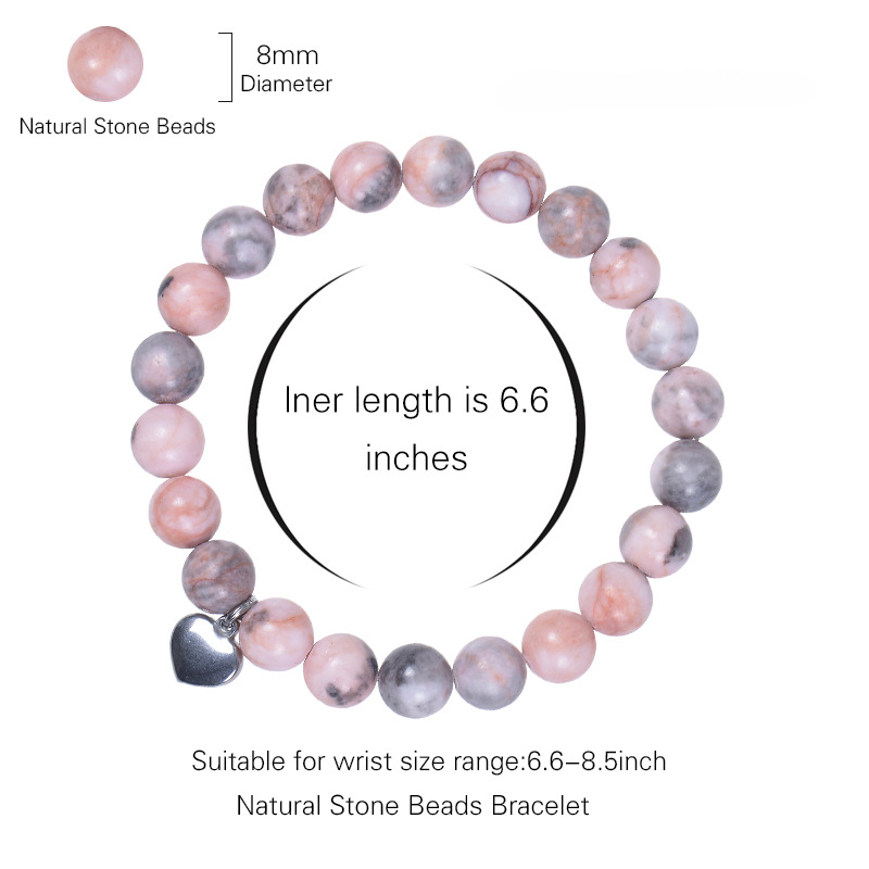 Brazalete de piedra de cebra rosa de color rosa rosa con cuentas de piedra al por mayor